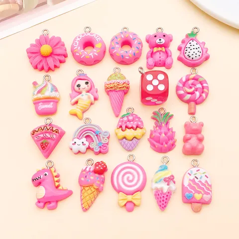 Assorted Resin Charms Magenta Gummy Bear Rainbow Mermaid Dinosaur Simulation Food Pendants For DIY Jewelry Keychains Making Accessories