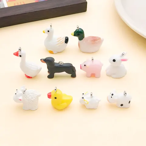Resin 3D Animal Charms Pendants DIY Jewelry Making Accessories Cartoon Duck Sheep Pig Dog Rabbit Resin Craft Charms