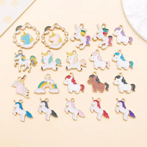 Cartoon Cute Unicorn Horse Alloy Pendants Drip Oil Enamel Charms For DIY Earrings Necklace Keychain Jewelry Making Accessories