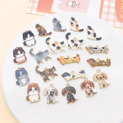 Cartoon Cat Dog Animal Enamel Charms Pendants Zinc Alloy DIY Crafting Supplies For Bracelet Necklace Accessory Multiple Styles