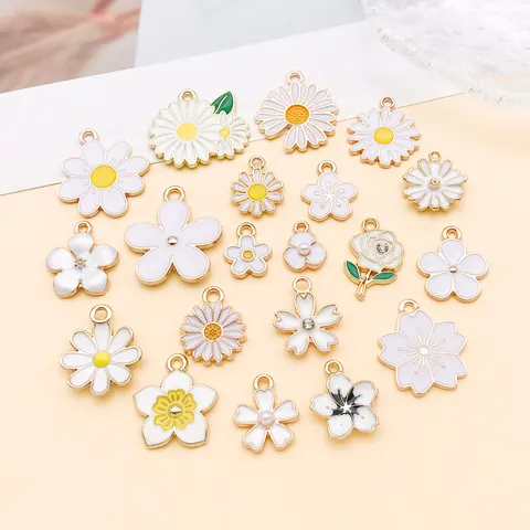 DIY Druppelolie Legering Bloem Bedeltjes Witte Lelie Madeliefje Kersenbloesem Hanger Voor Armband Sleutelhanger Sieraden Maken Accessoires