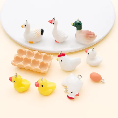 Resin Mini Simulation Animal Charms Pendants DIY Jewelry Crafts Making Materials Handmade Accessories White Duck Goose Chicken Egg Design
