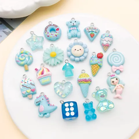 Resin Cartoon Charms For DIY Jewelry Making Mixed Lake Blue Bear Ice Cream Dinosaur Cake Pendant Accessories For Women Kids