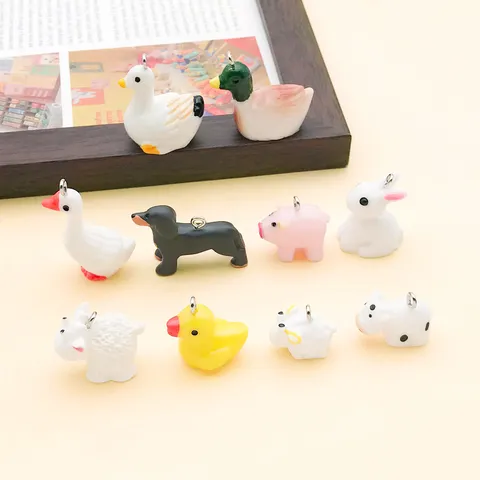 Resin 3D Animal Charms Pendants DIY Jewelry Making Accessories Cartoon Duck Sheep Pig Dog Rabbit Resin Craft Charms