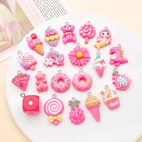 Assorted Resin Charms Magenta Gummy Bear Rainbow Mermaid Dinosaur Simulation Food Pendants For DIY Jewelry Keychains Making Accessories