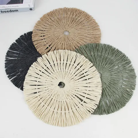 Woven Paper Tassel Placemats Round Heat Resistant Non-Slip Table Mats Nordic Decorative Dining Place Mats For Home Restaurant