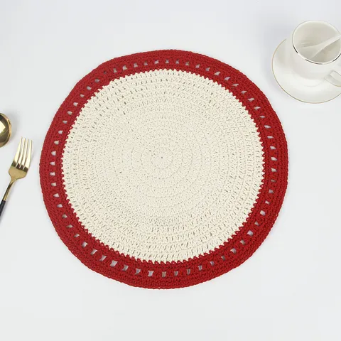 Hand Crocheted Cotton Placemat Round Heat Insulated Table Mat Korean Style Kitchen Coaster For Home Dining Decor Non-Slip Pads