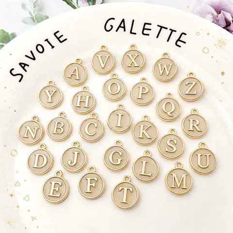26Pcs Round English Alphabet Charms Zinc Alloy Drip Oil Enamel Double-Sided Initial Pendants For DIY Necklace Bracelet Jewelry Making Accessories