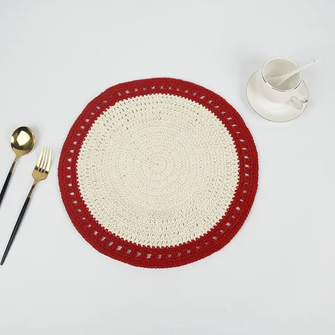 Hand Crocheted Cotton Placemat Round Heat Insulated Table Mat Korean Style Kitchen Coaster For Home Dining Decor Non-Slip Pads