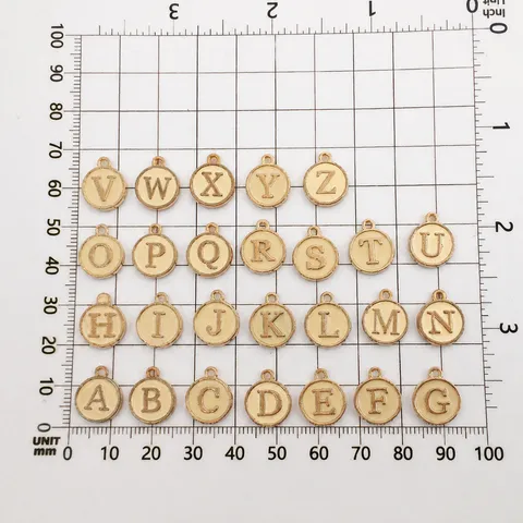 26Pcs Round English Alphabet Charms Zinc Alloy Drip Oil Enamel Double-Sided Initial Pendants For DIY Necklace Bracelet Jewelry Making Accessories