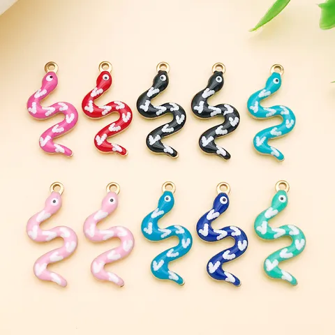 Stainless Steel Enamel Snake Charms Vacuum Plated Gold Colorful S-Shaped Snake Pendant For DIY Earring Necklace Jewelry Making