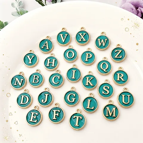 Zinc Alloy Enamel Round Alphabet Charms Double Sided Letter Pendants For DIY Jewelry Making Bracelet Keychain Craft Accessory