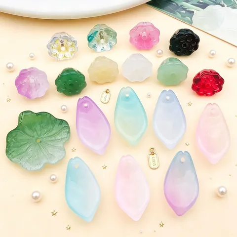Czech Gradient Glass Lotus Petal Beads Lotus Leaf Seed Pendants For DIY Hairpins Jewelry Making Material Accessories