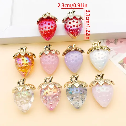 Acrylic Resin 3D Strawberry Fruit Charms For DIY Jewelry Making Findings Accessories Vintage Fruit Pendants For Necklace