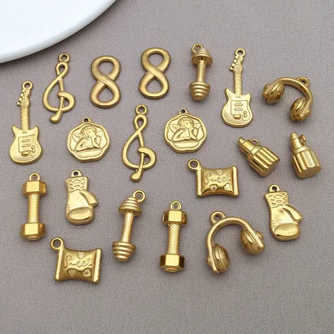 Vacuum Plated Stainless Steel Gold Guitar Musical Note Headphone Dumbbell Lipstick Angel Charms For DIY Jewelry Making Bracelet Components