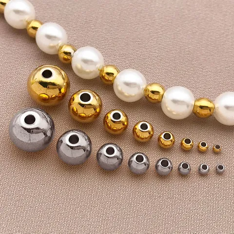 Perle Distanziatrici in Acciaio Inossidabile per Creazione Gioielli Fai Da Te Bracciale Collana Perle Tonde in Metallo Colore Oro Acciaio