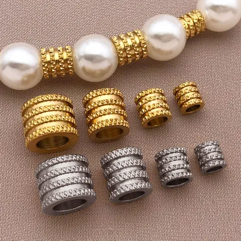 Edelstahl Vakuum Gold Silber Netzstruktur Großloch-Rohrperlen Strukturierte Zwischenperlen DIY Schmuck Armband Halskette Zubehör