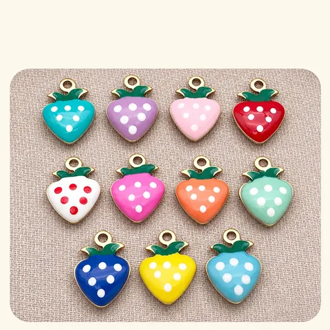 Stainless Steel Vacuum Gold Plated Enamel Double Sided Strawberry Fruit Pendant Charm For DIY Jewelry Making Crafts Findings Artisan Component
