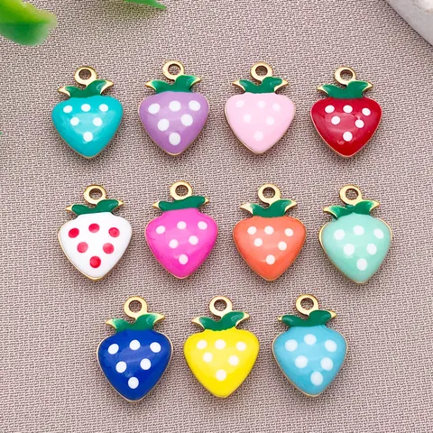 Stainless Steel Vacuum Gold Plated Enamel Double Sided Strawberry Fruit Pendant Charm For DIY Jewelry Making Crafts Findings Artisan Component