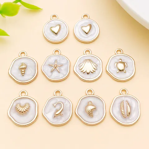 Blanc Nacré Alliage de Zinc Océan Animaux Marins Charms Pendentifs Forme de Cœur Étoile de Mer Dauphin Tortue Conque Émaillé Fournitures Bijoux Pour DIY Collier Porte-clés Artisanat