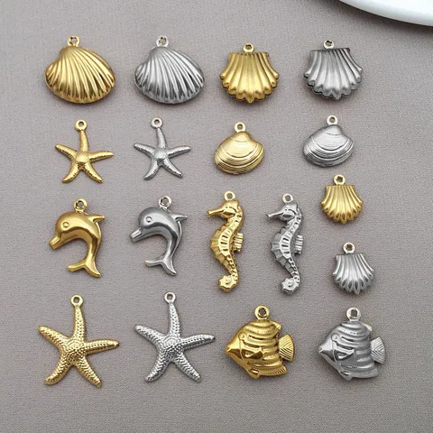 Dijes de Acero Inoxidable Vida Marina Estrella de Mar Vieira Delfín Caballito de Mar Pez Tropical Colgantes Para Accesorios de Joyería DIY