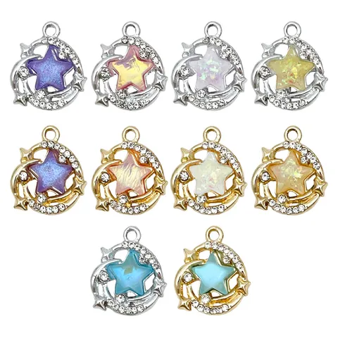 Pendentif Étoile et Lune en Alliage de Zinc avec Strass pour la Fabrication de Bijoux DIY Collier Bracelet Accessoires Étoile et Lune Brillantes pour Femmes Hommes