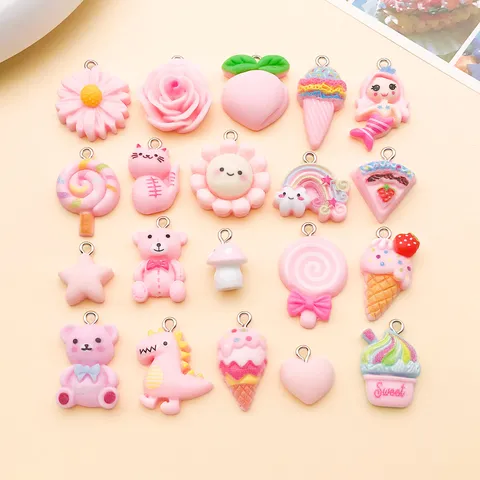 Gemengde Schattige Cartoon Beer Zeemeermin Dinosauriër Dier Fruit Bloem Hars Hanger Zinklegering Charms Voor DIY Sleutelhanger Ketting Sieraden Accessoires