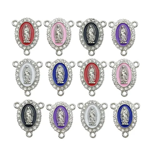 Connettore Ovale Vergine Maria Fai da Te Ciondoli in Lega Smalto e Strass per Collana Bracciale Accessori per Gioielli Oro KC Colore K Bianco Pendenti Religiosi