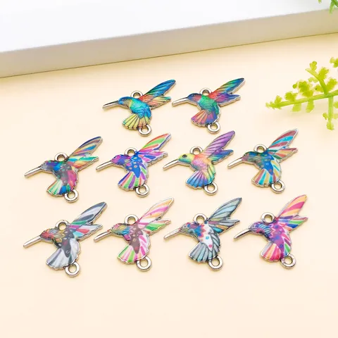 Hummingbird Enamel Alloy Charms For Jewelry Making DIY Necklaces Bracelets Colorful Animal Pendants Artistic Retro Style Jewelry Accessories