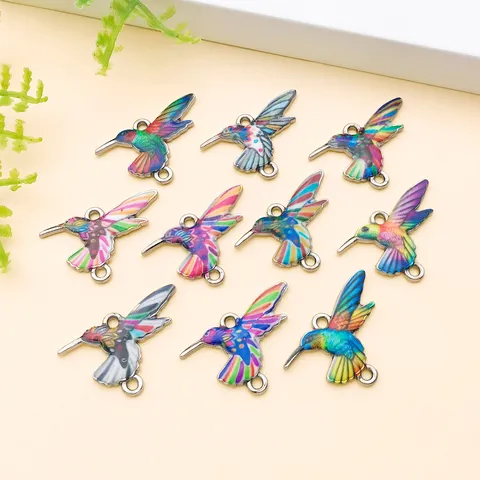 Hummingbird Enamel Alloy Charms For Jewelry Making DIY Necklaces Bracelets Colorful Animal Pendants Artistic Retro Style Jewelry Accessories