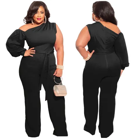 Mono de Mujer de Un Hombro con Mangas de Burbuja Cintura Alta con Lazo Pierna Ancha Pantalones Largos Elegante Conmutador Fiesta Mameluco para Mujer
