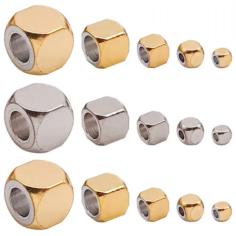 Perline Distanziatrici Quadrate in Acciaio Inossidabile Galvanica Sottovuoto Oro Colore Acciaio Perline a Cubo per Creazione Gioielli Bracciale Collana