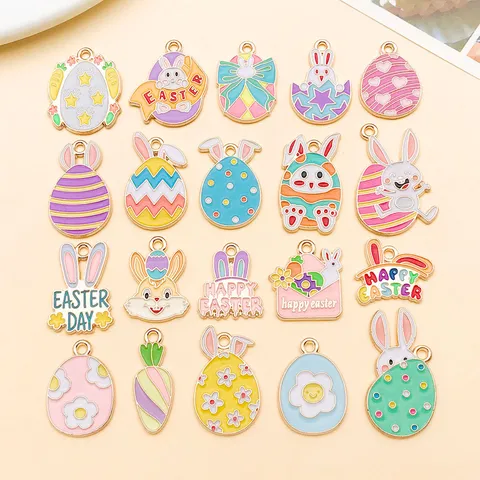 Ostern Emaille Legierung Hase Ei Charms DIY Schmuckherstellung Für Armband Schlüsselanhänger Ohrring Zubehör Mehrfarbig Anhänger