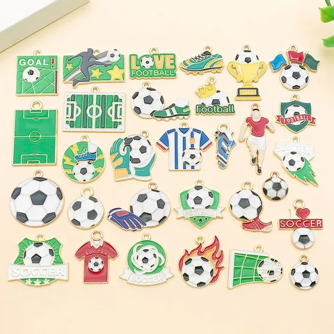 30pcs Enamel Soccer World Cup Theme Alloy Charms Set Football Trophy Jersey Field Pendants For DIY Jewelry Making Findings