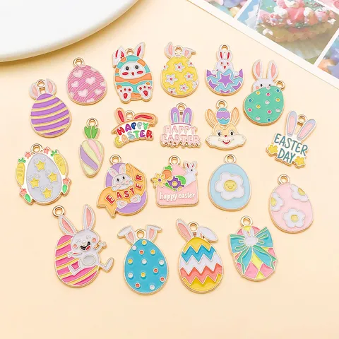 Ostern Emaille Legierung Hase Ei Charms DIY Schmuckherstellung Für Armband Schlüsselanhänger Ohrring Zubehör Mehrfarbig Anhänger