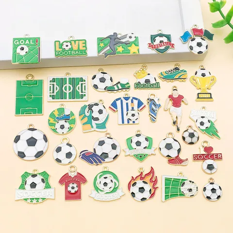 30pcs Enamel Soccer World Cup Theme Alloy Charms Set Football Trophy Jersey Field Pendants For DIY Jewelry Making Findings