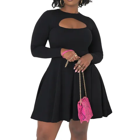 Vestido de Talla Grande para Mujer Con Abertura Manga Larga Sexy Mini Vestido Con Abertura Frontal Color Sólido Elegante Línea A