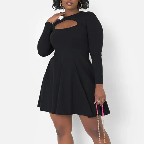 Vestido de Talla Grande para Mujer Con Abertura Manga Larga Sexy Mini Vestido Con Abertura Frontal Color Sólido Elegante Línea A