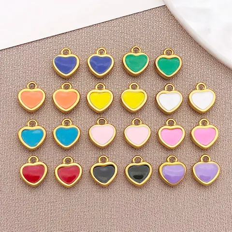 Stainless Steel Heart Charm Enamel Heart Pendant For DIY Jewelry Making Necklaces Earrings Supplies Jewelry Accessory