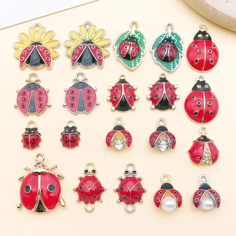 20Pcs Ladybug Enamel Charms Zinc Alloy Insect Pendants For DIY Necklace Bracelet Jewelry Making Rhinestone Artificial Pearl Charms