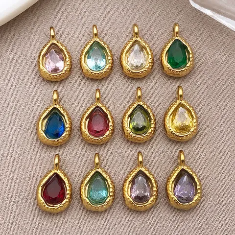 Stainless Steel Teardrop Birthstone Pendants Rhinestone Charms For DIY Necklace Earring Jewelry Making Accessory For Women
