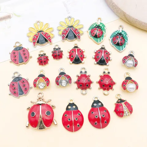 20Pcs Ladybug Enamel Charms Zinc Alloy Insect Pendants For DIY Necklace Bracelet Jewelry Making Rhinestone Artificial Pearl Charms
