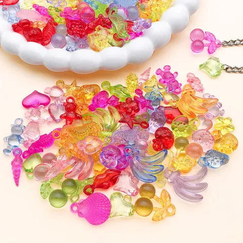 Breloques en Acrylique Transparent de Couleurs Mélangées Accessoires de Création de Bijoux DIY Pendentifs Cœur Ours Fruit Étoile pour Bracelet Collier