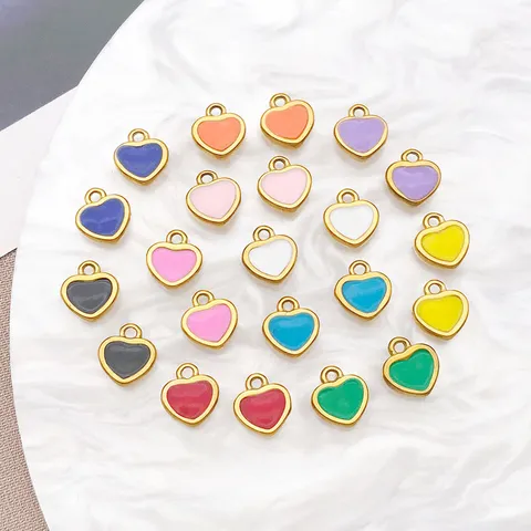Stainless Steel Heart Charm Enamel Heart Pendant For DIY Jewelry Making Necklaces Earrings Supplies Jewelry Accessory