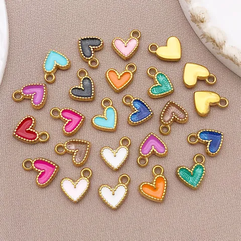 Colgante de Corazón de Esmalte de Acero Inoxidable de Una Sola Cara Patrón de Ola Goteo de Aceite Corazón Charm para Fai da Te Collar Pulsera Pendientes