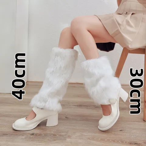 Women Winter Casual Faux Fur Leg Warmers Japanese Style Cute Plush Thickened Boot Cuffs Sweet Girl Warm Long Socks