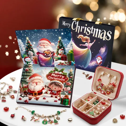 Christmas Advent Calendar DIY Bracelet Making Kit For Girls Kids Jewelry Making Gift Charm Bracelet Blind Box