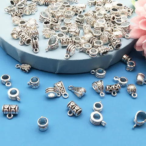 Vintage Zinc Alloy Silver Large Hole Pendant Clasps Bails For DIY Jewelry Making Bracelet Necklace Accessories Findings