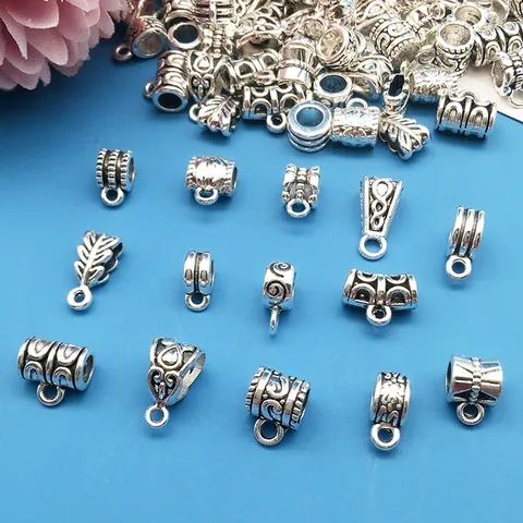 Vintage Zinc Alloy Silver Large Hole Pendant Clasps Bails For DIY Jewelry Making Bracelet Necklace Accessories Findings