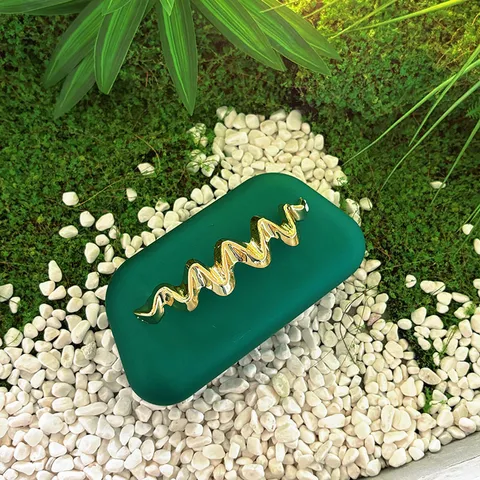 Women's Frosted Box Clutch Bag Evening Party Wedding Dress Handbag Metallic Wave Decoration Chain Shoulder Bag